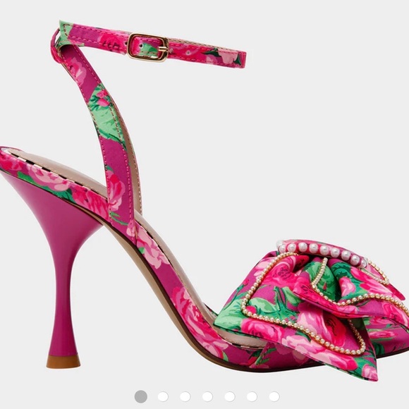 NIB Betsey Johnson Denly Fuchsia Floral Bow Heels 8.5 - Picture 6 of 6